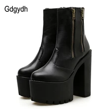 Gdgydh 2019 Women Ankle Leather Boots Ultra High Platform Heels Black High Heels Female Shoes Rubber Sole Zipper Casual Shoes Gdgydh 2019 Women Ankle Leather Boots Ultra High Platform Heels Black High Heels Female Shoes Rubber Sole Zipper Casual Shoes