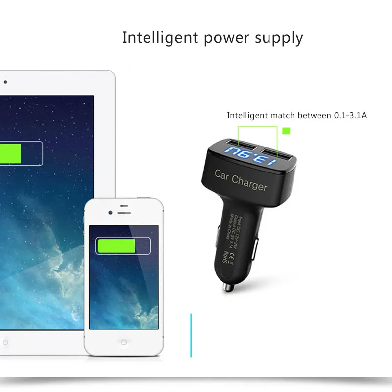 NS Car Charger for iPhone 5V/3.1A Dual USB Charger for Car Phone Fast Charge LED Digital Power / Current / Temperature Detection