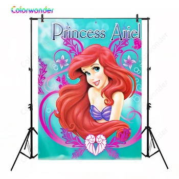 

Mermaid Princess Ariel Photo Background Pink Folwers Blue Photography Backdrops For Baby Shower Girls Kid Birthday Party Banner