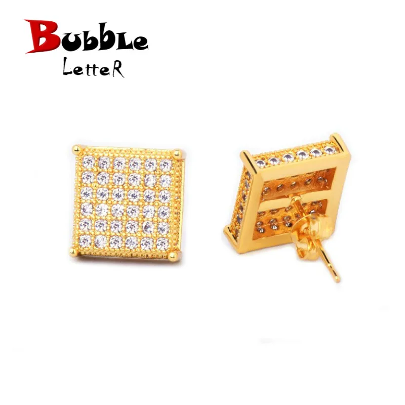 Серьги гвоздики с фианитами золотого цвета 12 х12 мм|drop stud earrings|stud earringssquare earrings |