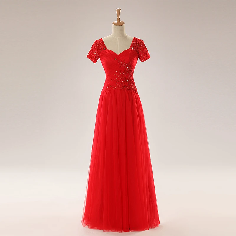 Long Red Bridesmaid Dresses with Sleeves Formal Party Dress Custom Size