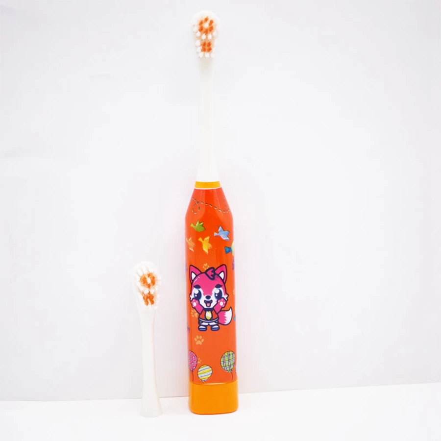 Детская электрическая зубная щетка мультяшная красочная Водонепроницаемая IPX 7 батарея детская звуковая электрическая зубная щетка с 2 шт зубной щетки - Цвет: Orange Squirrel