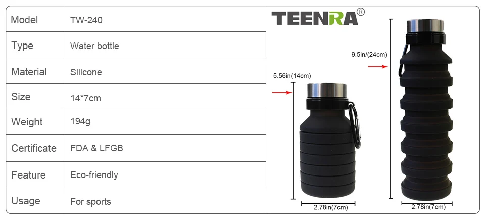 TEENRA 1 шт. Спортивная бутылка для воды 500 мл, складная бутылка для воды, открытый силиконовый чайник для воды, складной шейкер для путешествий
