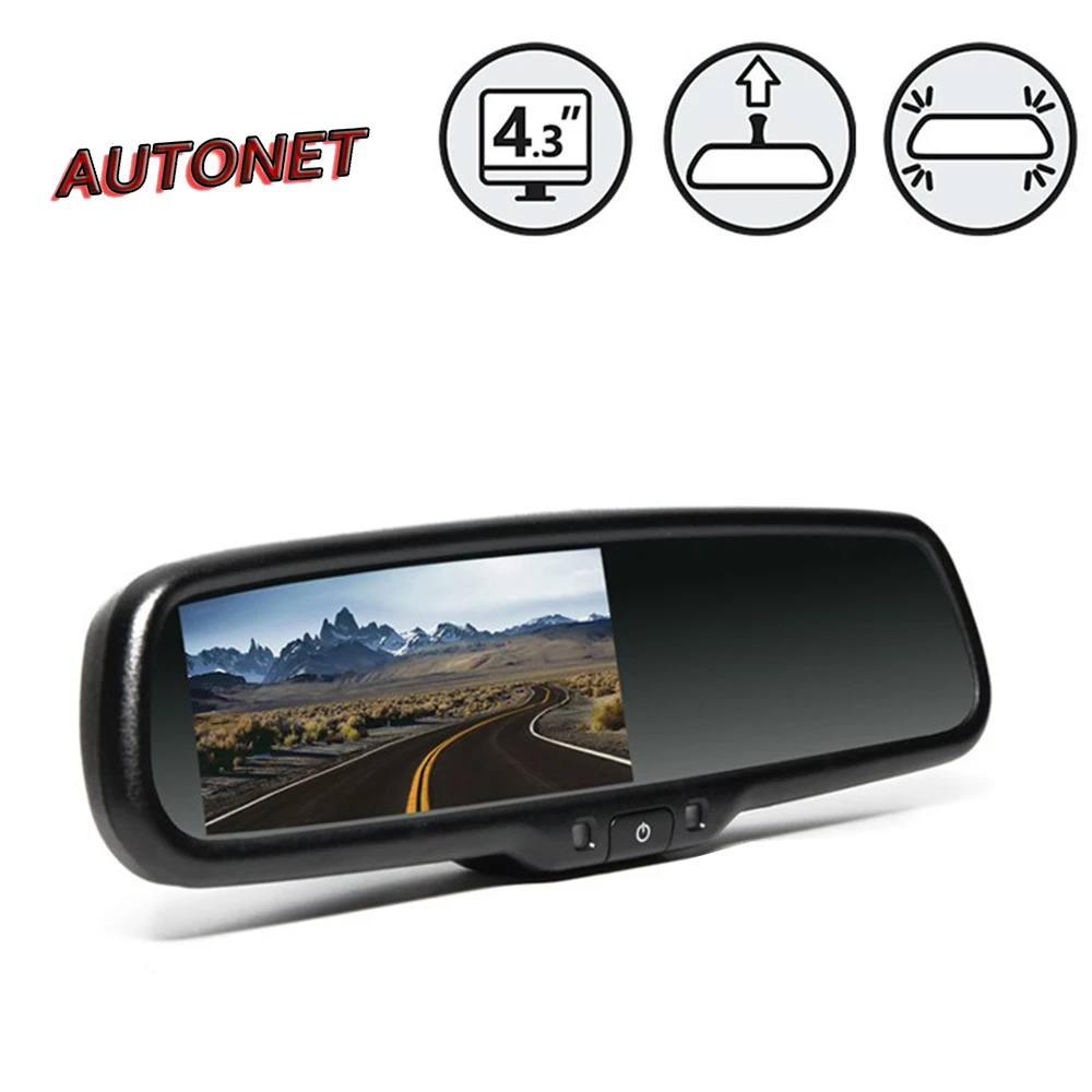 

AUTONET 4.3" TFT LCD Color Car Rear Rearview Mirror Monitor with Special Original Bracket 2 Video Input Auto Dimming