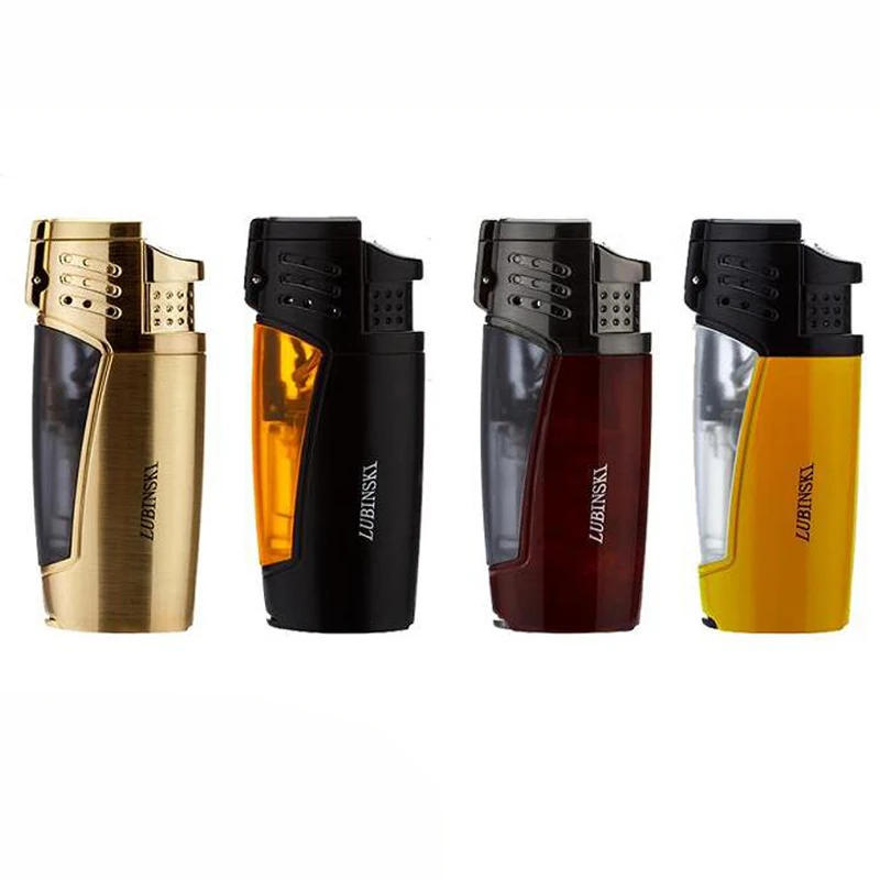 

LUBINSKI Refillable 3 Jet Blue Flame Cigar Lighter Metal Windproof Cigarette Torch Portable Smoking Lighters For Cohiba Cigar