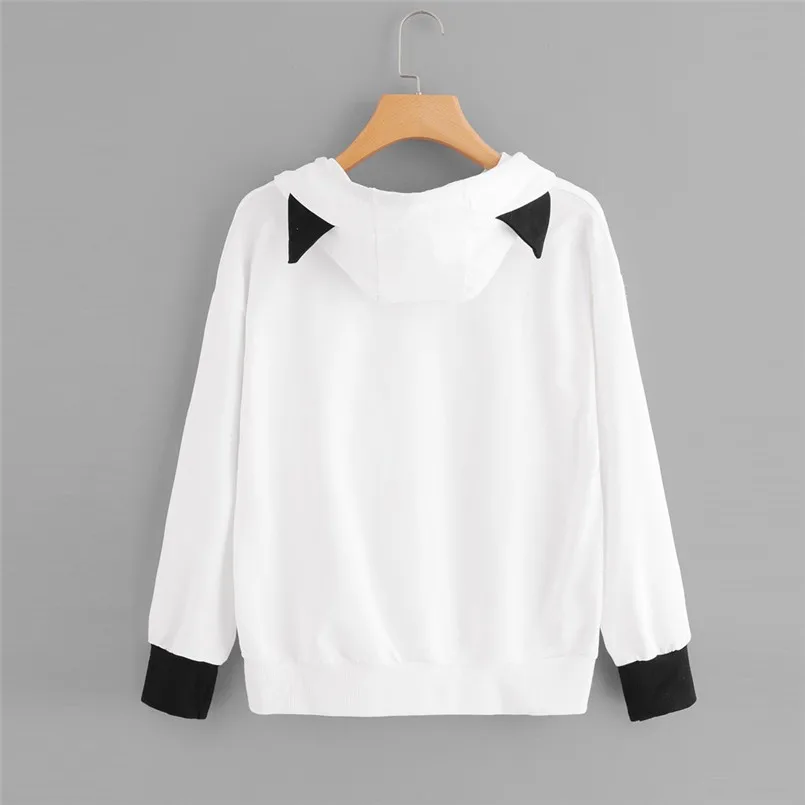 Kawaii Woman Hoodies Long Sleeve Hoody Cat Print Hoody Ladie Pocket Hooded Sweatshirt Pullover Sudaderas Wholesales #F#40AT2905