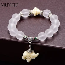 NIUYITID Natural Crystal Beads Bracelets For Women 2020 Fashion Silver Colour Alloy Elephant Charm Bracelets Bangles
