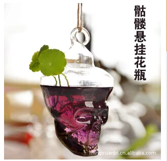 Hanging skull vases, transparent glass vase hydroponic flower implement creative household ornaments