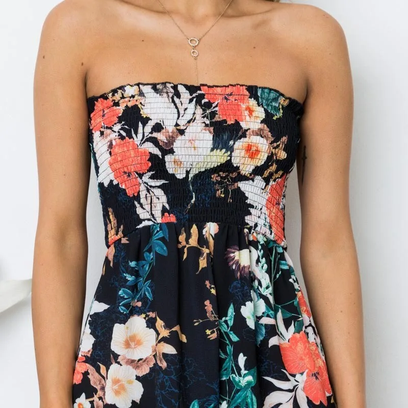 Summer Women Sexy Jumpsuit Floral Printed Off Shoulder Strapless Short One Piece Playsuit GDD99 - Цвет: Черный