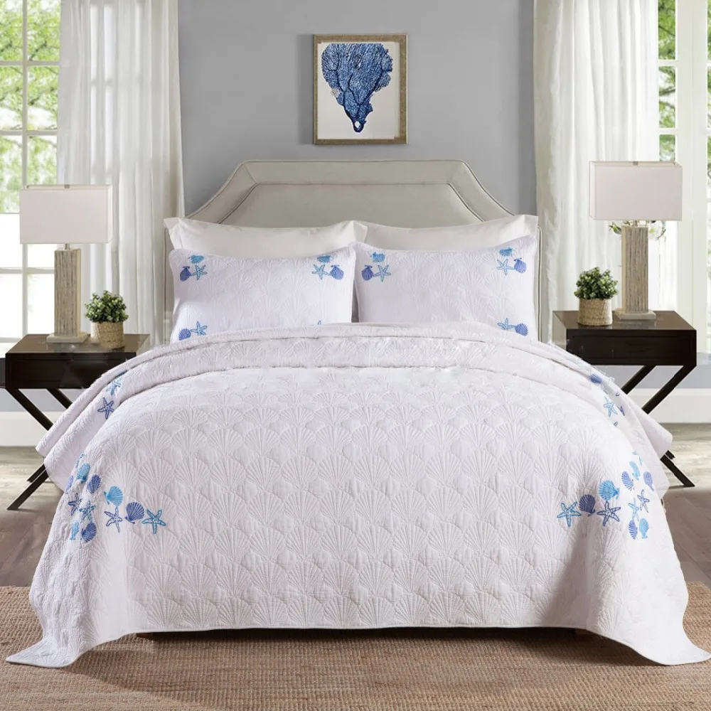 CHAUSUB White Summer Quilt Set 3PCS 100 Cotton Quilts Quilted