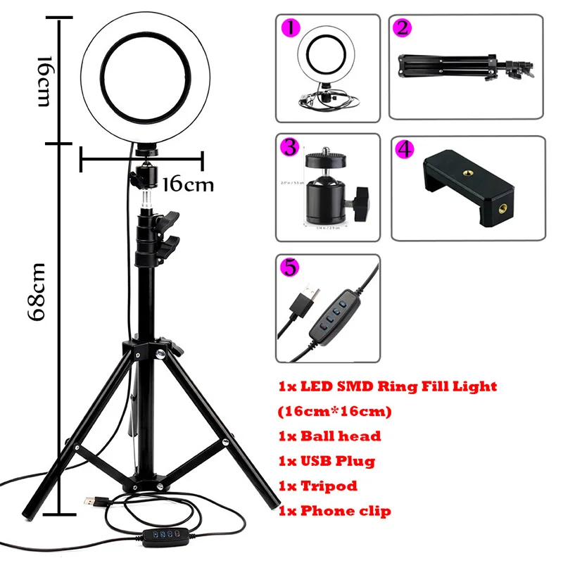 Светодиодный кольцевой свет кольцевые лампы для видео Youtube фото Ringlight Make-up Light камера фотостудия съемка селфи свет - Цвет: Белый