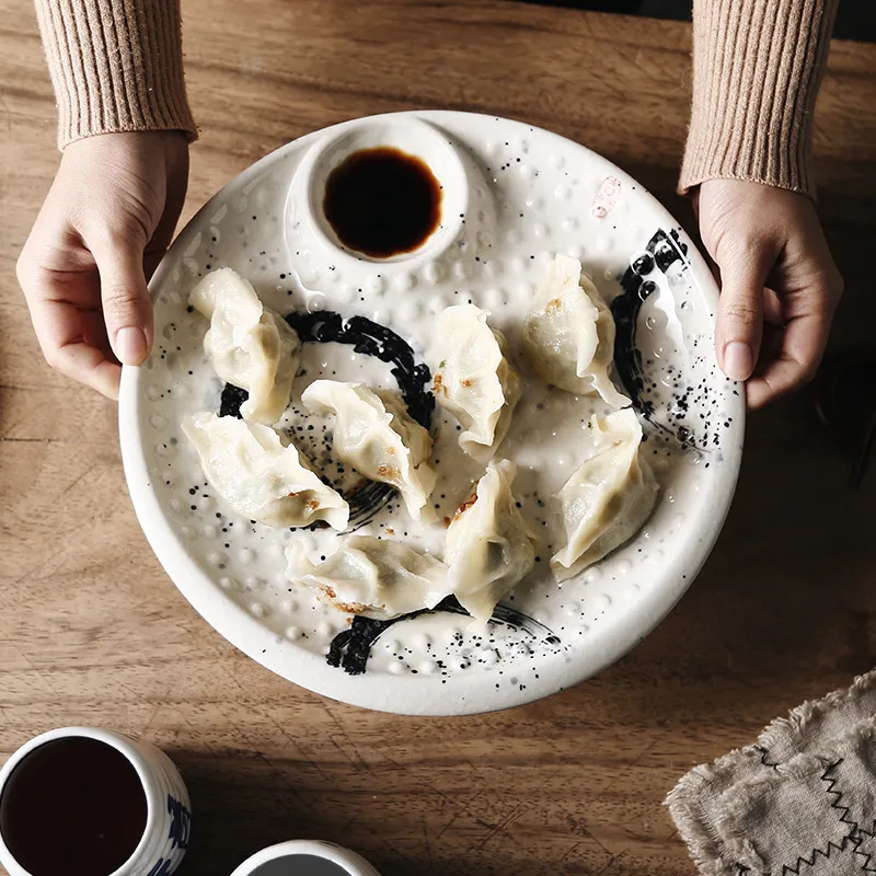 

NIMITIME Japanese Style Ceramic Porcelain Dumplings Dishware Restaurant Square Round Sauce Vinegar Dish Tableware