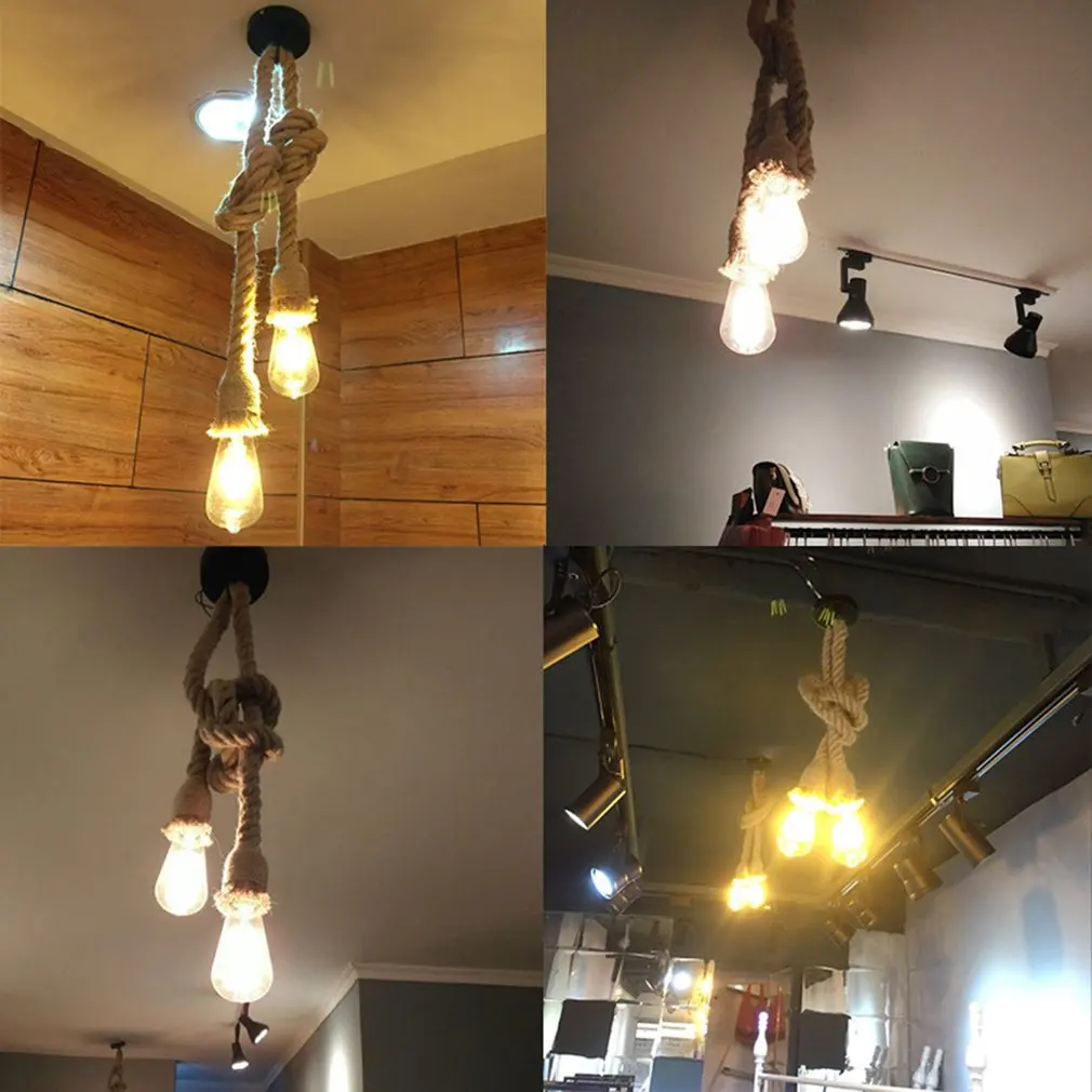  Vintage Hemp Rope E27 Loft Creative Personality Industrial Pendant Lamp for Restaurant Coffee Bar - 32914355142