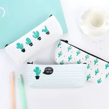 

Novelty Cactus Canvas Pencil Case Student School Stationery Cute Mini Estuches Chancery Pen Bag Box