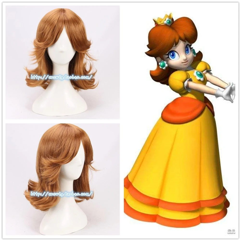 ゲームスーパーマリオデイジー姫かつらロールプレイブラウン波状毛コスプレ衣装 Cosplay Costume Princess Daisy Costumedaisy Mario Costume Aliexpress