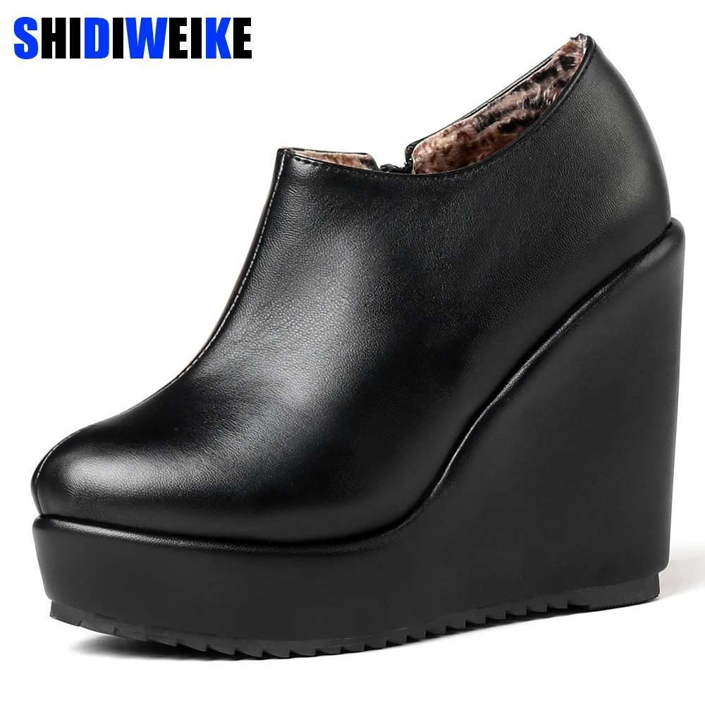 

2018 Autumn Winter New Stylish Women Ankle Boots Sexy Platform Round Toe Wedges Boots Woman Ankle Boots Plus size 43 n332