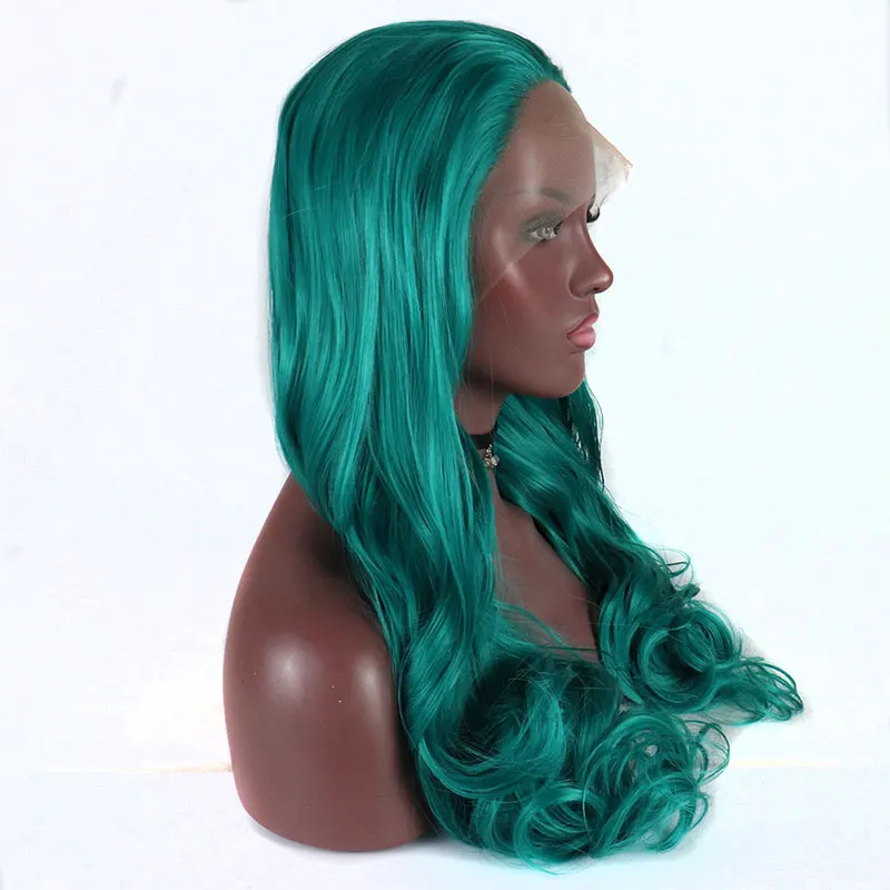 Bombshell зеленый синий объемный волнистый синтетический парик для фронта шнурка, высокотемпературный парик из натуральных волос для женщин, парики