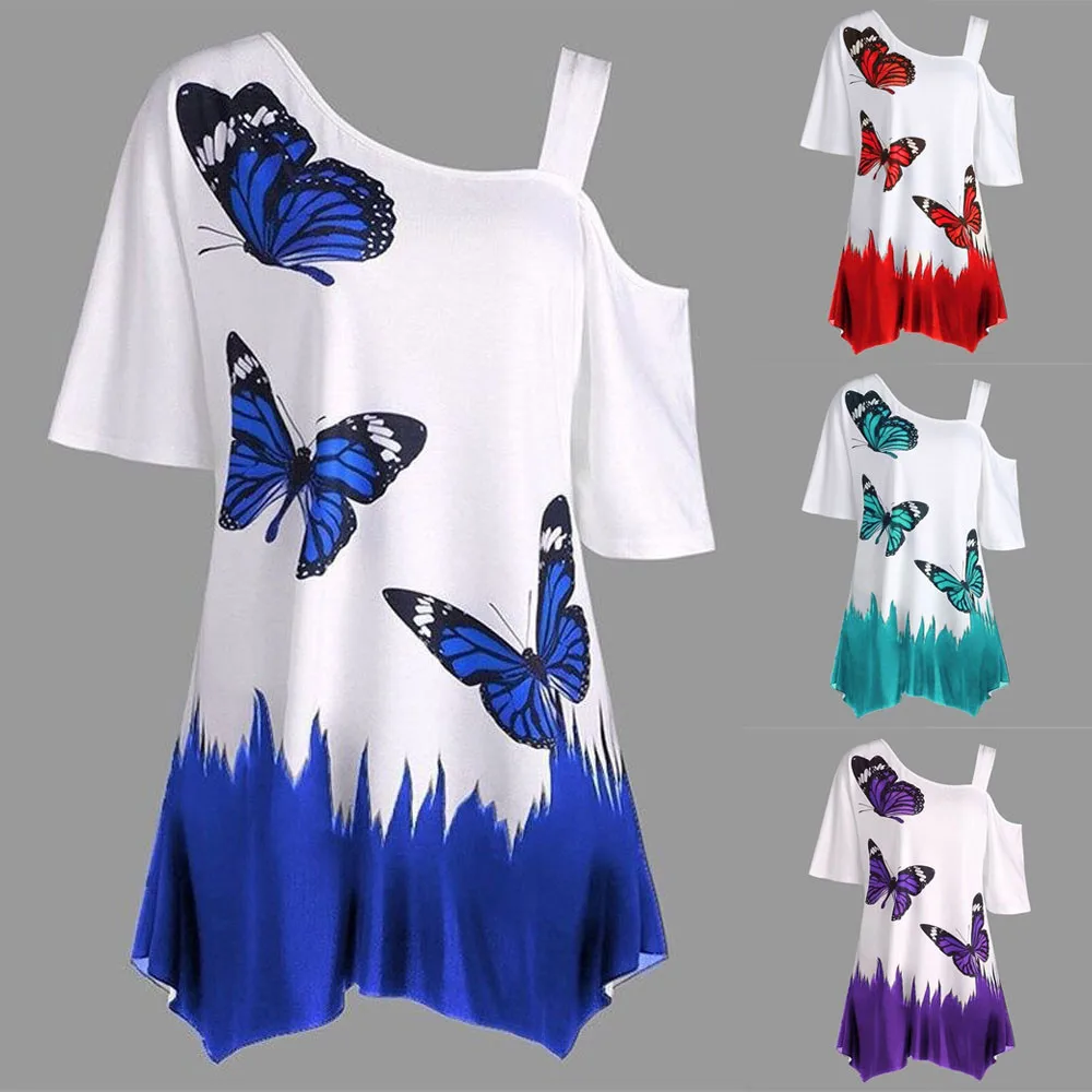 

Large Size Women Butterfly Printing T-Shirt Short Sleeve Tops