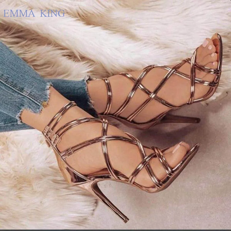 

2019 Gladiator Sandals Women Pumps Luxury Cross-strappy Design Stiletto High Heels Sandalia Mujer Summer Hollow out Shoes Woman