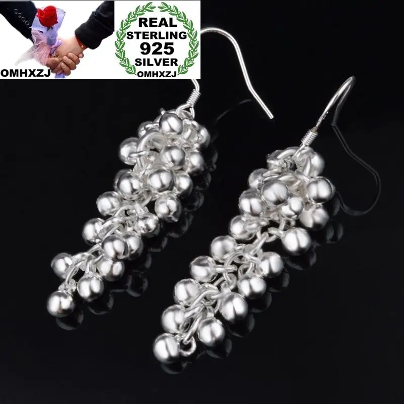

OMHXZJ Wholesale Personality Fashion OL Woman Girl Party Wedding Silver Grape String 925 Sterling Silver Earrings YE477