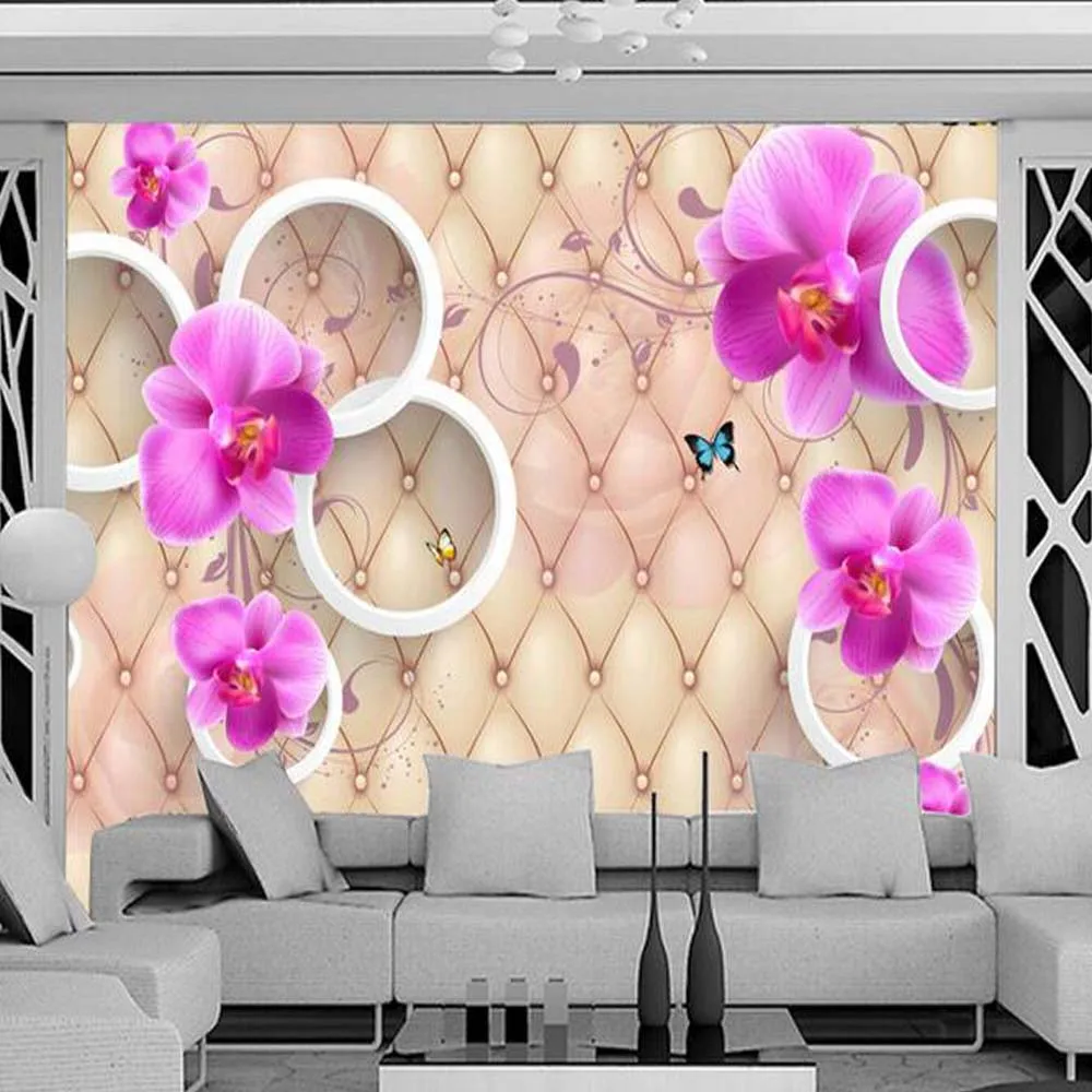 

3D butterfly floral wall papers mural wallpapers for living room TV backgroun painting purple flower wallcovering papel mural 3d