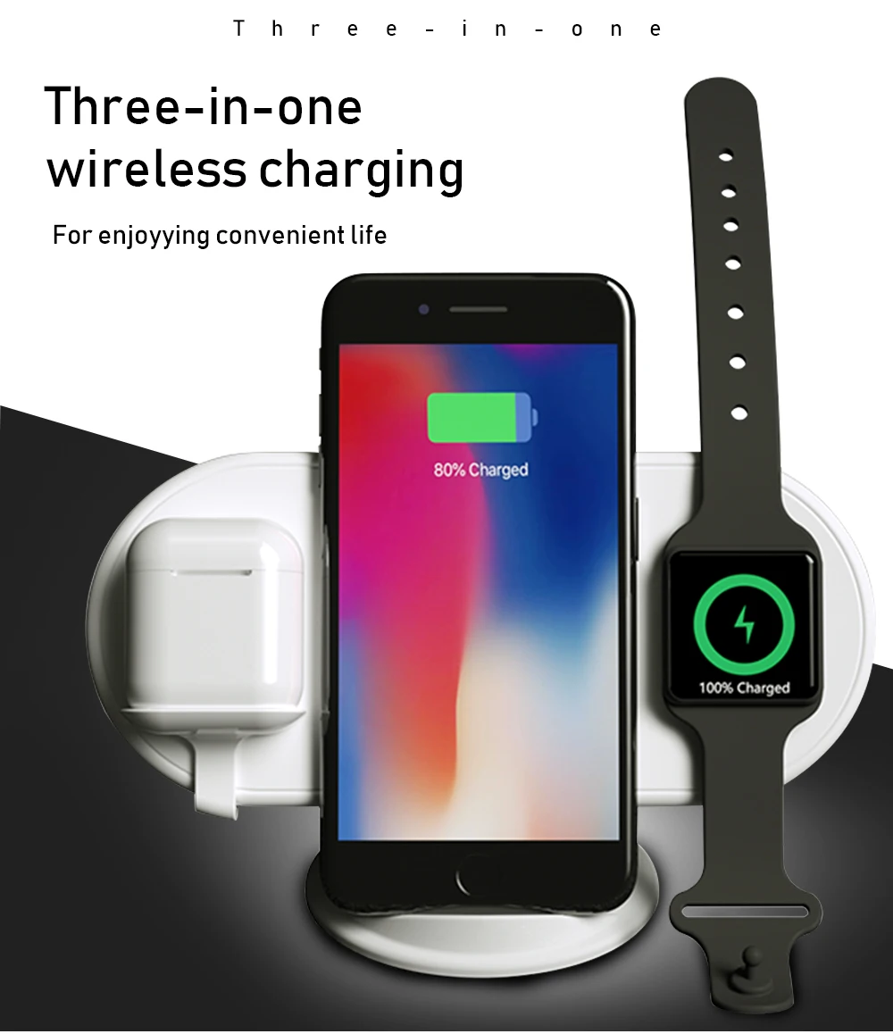 Portefeuille 3 in 1 10W 7.5W 5W 2.5W QI Wireless Fast Charger For iPhone X 8 Plus Samsung Apple Watch Charger Holder For Airpods (1)
