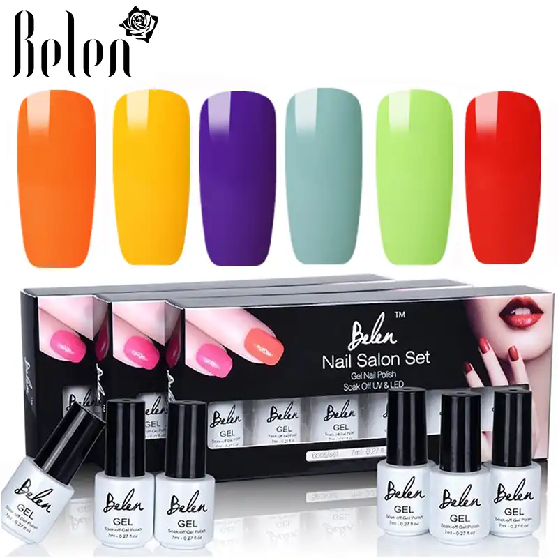 Belen 7ml 6pcsset Macaron Uv Nail Gel Polish Black White Red Blue Semi Permanent Soak Off Uv Gel Lacquer Varnish Gift Kit