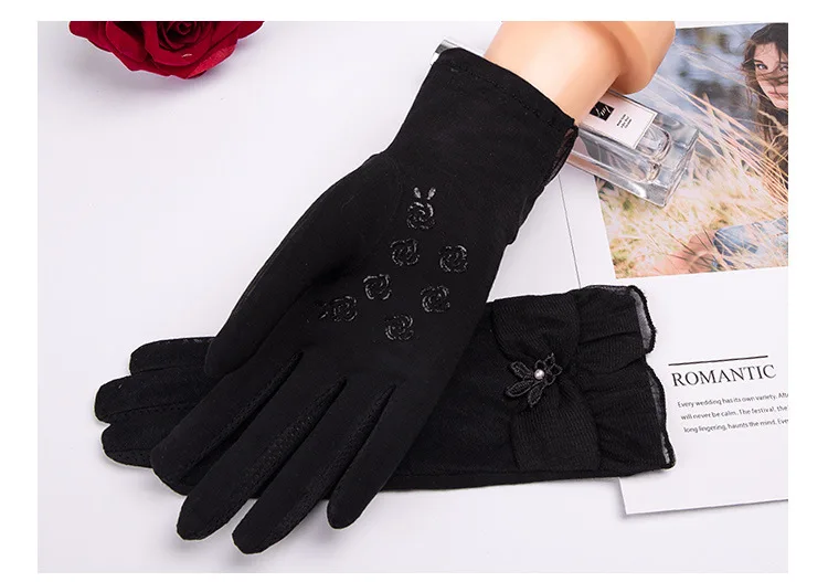 2019 Нескользящие летние перчатки для водителя Для женщин полный палец кружева солнцезащитный крем с УФ-фильтром Весна Сенсорный экран