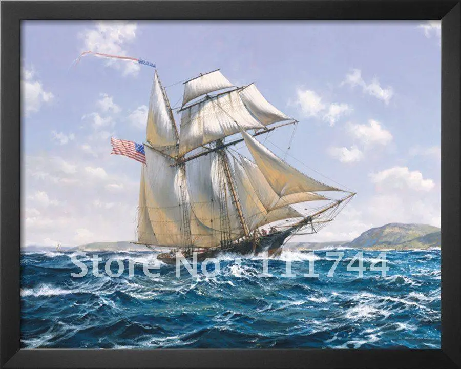 

Ship painting Lynx U.S. Privateer by Roy Cross Landscape Art on canvas High quality 100% hand painted