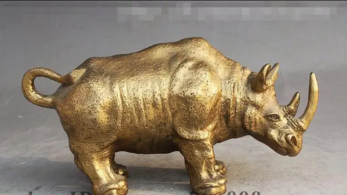 Народный китайский латунный по феншуй резное животное носорог Статуэтка