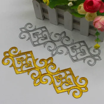 

3D Flower Appliqued 5 Pcs/Lot Vintage Iron On Gold And Silver Cosplay Costume Silver ironing Embroidery Patches 19.5*7cm