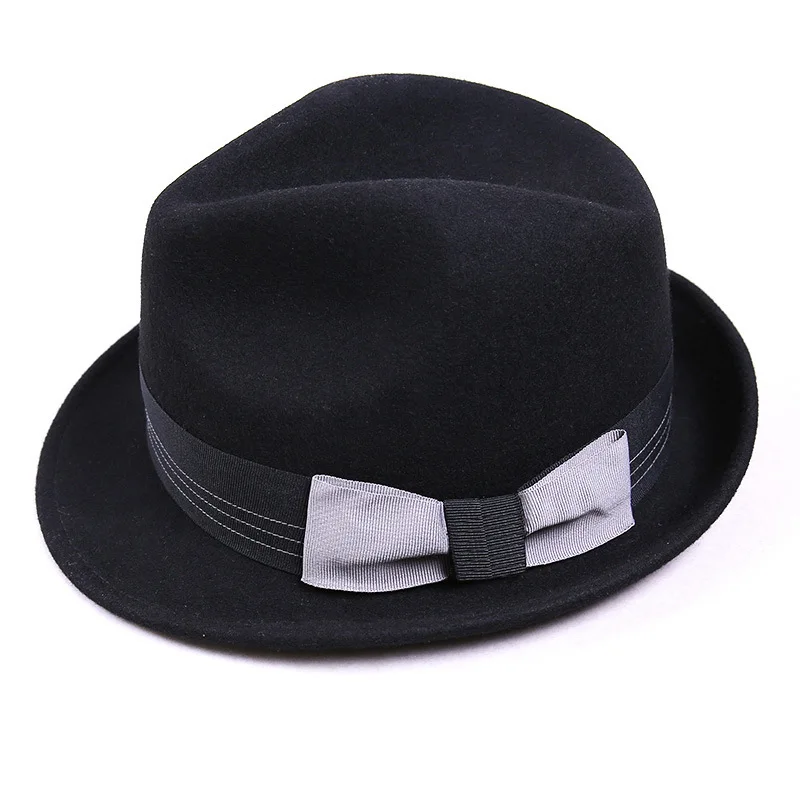

2019 Hat High Quality 100% Australia Wool Men's Fedora Hat with Bowknot Hat for Classic Church Wool Felt Hat