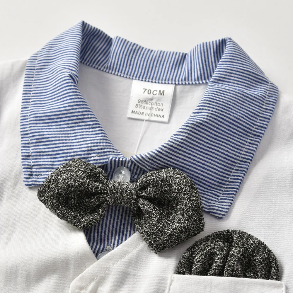 Модная одежда для маленьких мальчиков хлопковый комбинезон с галстуком-бабочкой для маленьких мальчиков, комбинезон для новорожденных, комплект из двух предметов