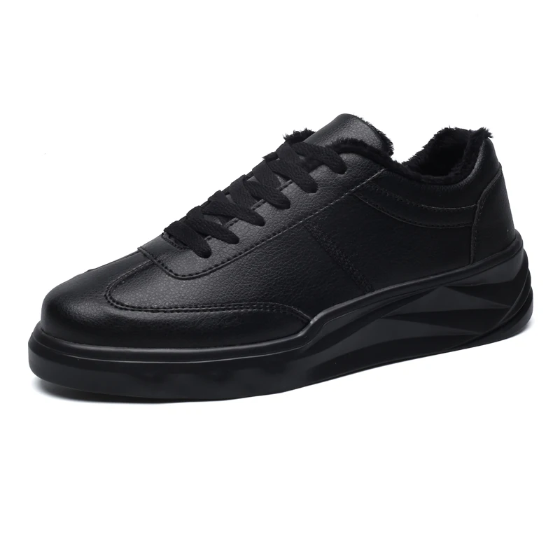 Черные, Белые зимние мужские уличные удобные теплые плюшевые кроссовки, студенческие Нескользящие зимние ботинки, молодежные износостойкие спортивные кроссовки - Цвет: Black