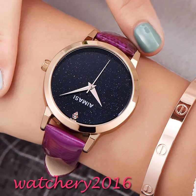 

relogio feminino New 36.2mm AIMASI black blue dial rose golden plated case Automatic self-winding movement Women's Watch