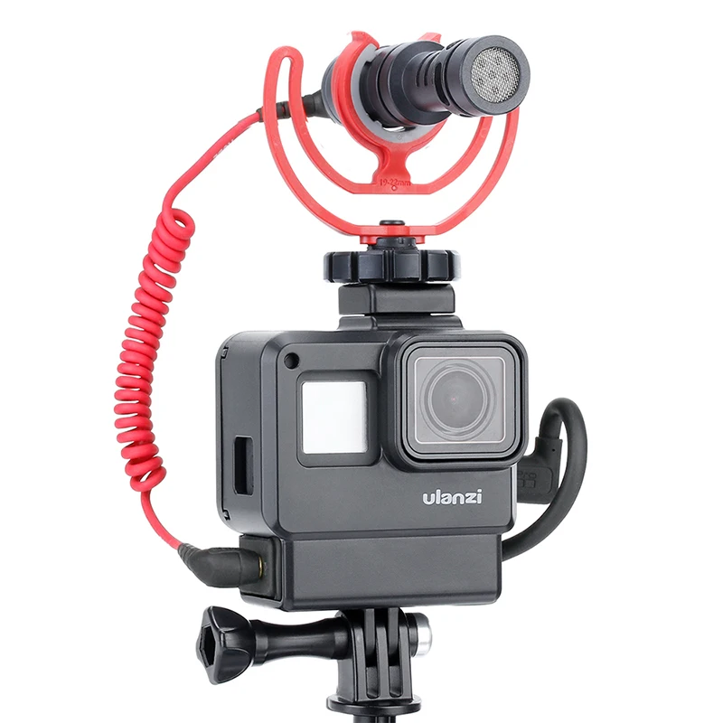 

ULANZI V2 GoPro Vlogging Case Frame Housing Shell Cage with Cold Shoe Mount for GoPro Hero 7 6 5 to Boya Videomicro Microphones