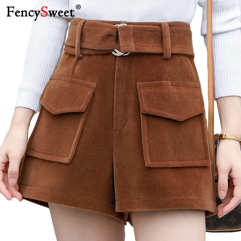 Fencysweet корейский стиль шерстяные шорты зима теплая для женщин Большие размеры Booty