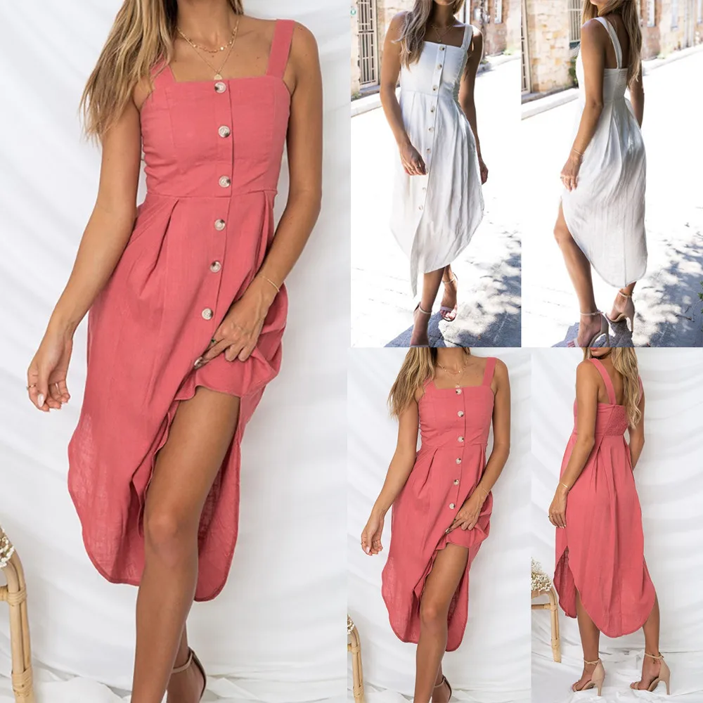 

Women Dress Holiday Irregular Dress Ladies Summer Womens Beach Dresses Buttons Party Dress Women Clothing Vestido 2018