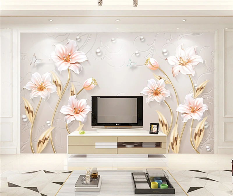 Customize Any Size 3D HD Print Embossed Stereo Modern Simple Flowers Rich Modern Simple Silk Mural Wallpaper