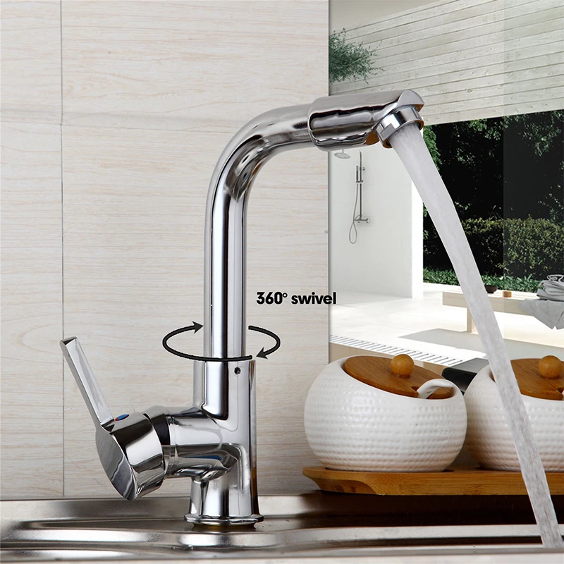 360 Swivel New Design Spout Kitchen Sink Faucet Deck Mounted Taps Polish Chrome Finish Hot Cold
