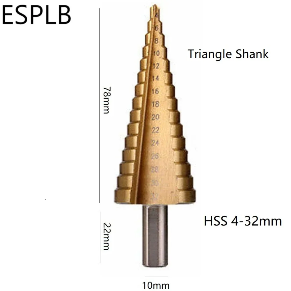 ESPLB HSS 4-32mm Drill Bit Metal Steel Step with Pagoda Shape Triangle/Hexagon Shank Cone Titanium Set | Инструменты