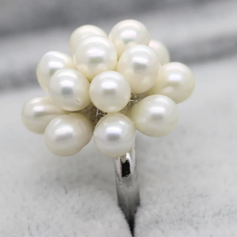 Hot Sell Fashion Real Pearl Ring Water Drop Natural Freshwater Pearl Flower Adjustable Wedding Pearl Ring For Women Jewelry Gift