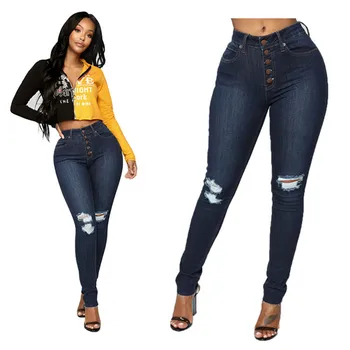 

New spring hot fashion casual zipper women's trousers stretch high waist Slim female jeans hole sexy female pencil jeans