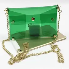10 шт. дизайнер ясно в стиле панк прозрачный ПВХ Для женщин цепи сумка мини сумка через плечо с с золотыми заклепками