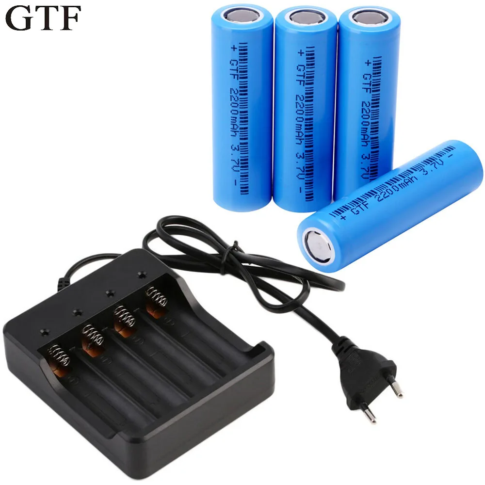 GTF 4pcs 100% Original Ncr18650 Li-ion Rechargeable Battery real capacity 2200Mah 3.7V For Panasonic E + 1pc battery charger