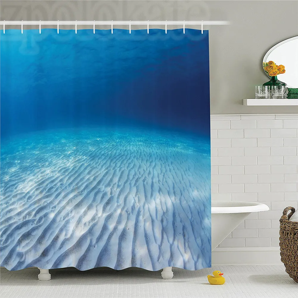 Ocean Decor Shower Curtain Set Underwater Shot of An Infinite Sandy Sea