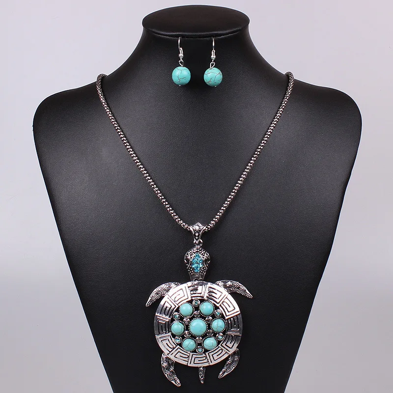 High Quality Europe Style Vintae Hollow Out Tortoise Turquoise Howlite Necklace Earrins Set | Украшения и аксессуары