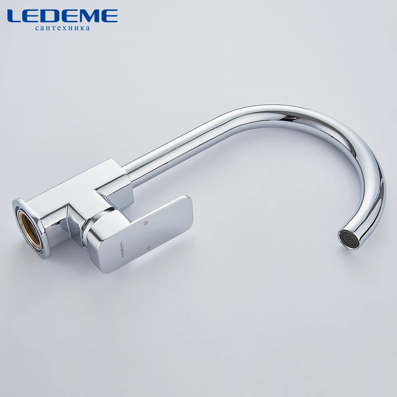 LEDEME المطبخ صنبور 360 درجة دوران القاعدة شكل منحني أنبوب مخرج صنبور حوض السباكة الأجهزة النحاس بالوعة صنبور L4033-2