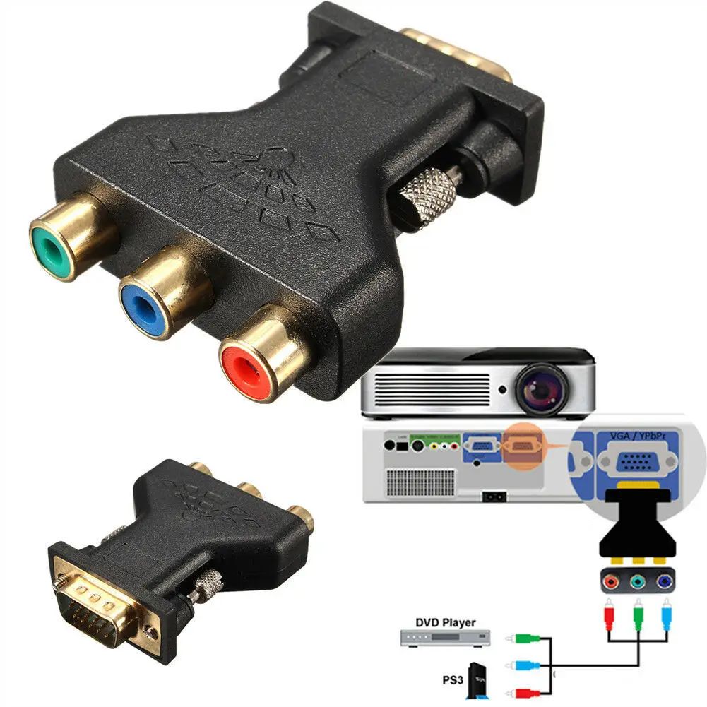 

15Pin VGA Male to 3 RCA Female Converter Splitter Component Video Jack Adapter