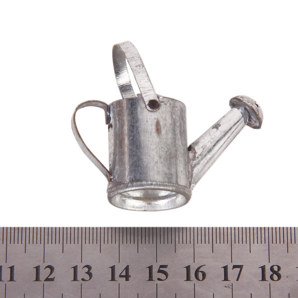 1:12 Scale Mini Silver Metal Watering Can Dolls House Garden Yard Accessory